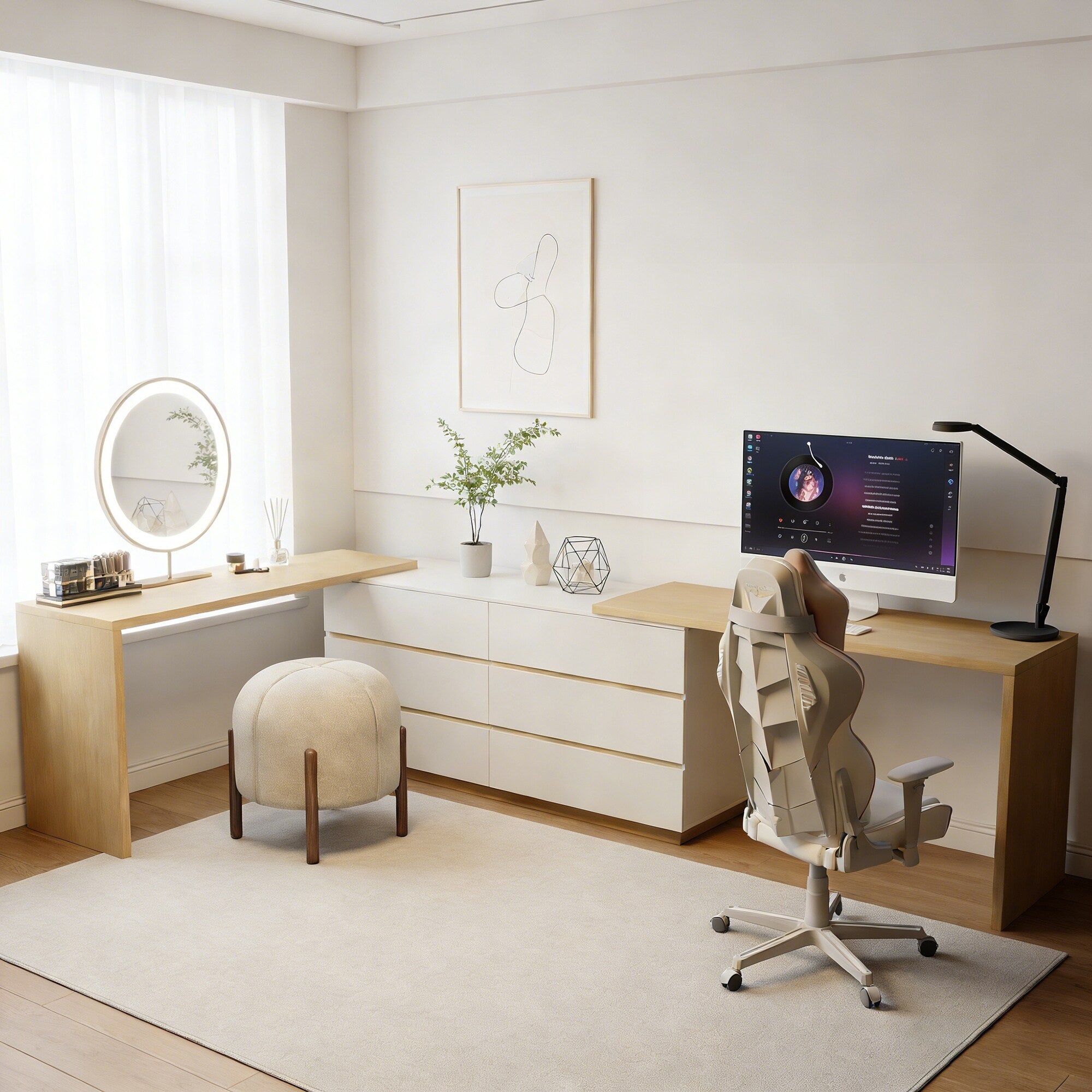 144 Inch Modern Home Office Expandable Dresser Desk with 6 Drawers for 2 Person