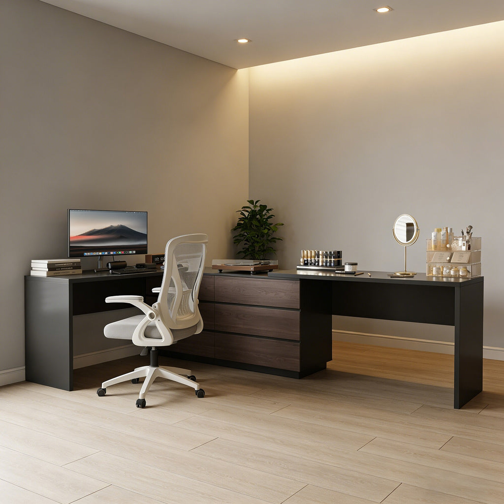 144 Inch Modern Home Office Expandable Dresser Desk with 6 Drawers for 2 Person