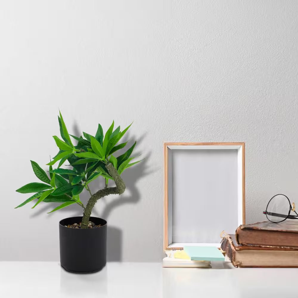 10 In. Green Artificial Plants in Black Pot for Desk Modern Home Decor