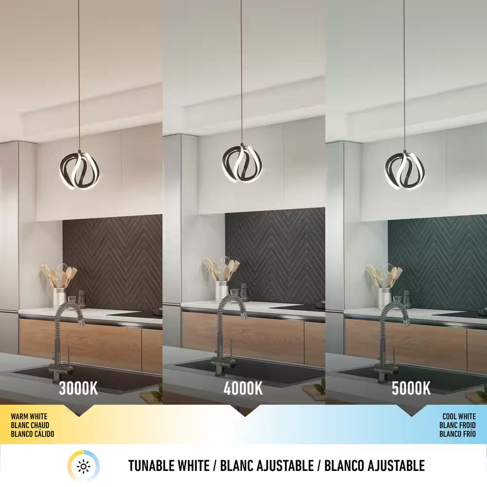 Vivaldi 16-Watt Modern Matte Black 3CCT Integrated LED Hanging Mini Pendant Light Fixture for Kitchen Island