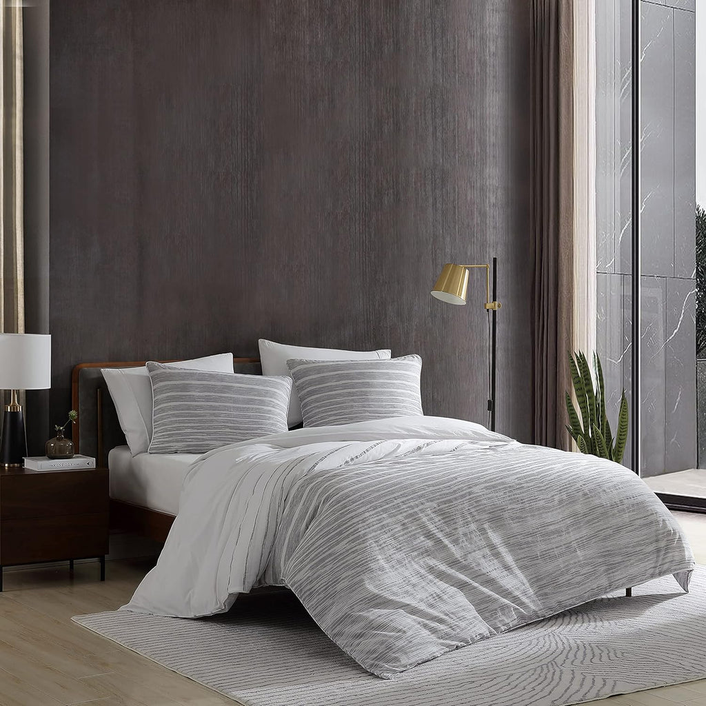 Kenneth Cole New York - King Duvet Cover Set, Reversible Cotton Bedding with Matching Shams, Modern Home Decor (Abstract Stripe Grey, King)