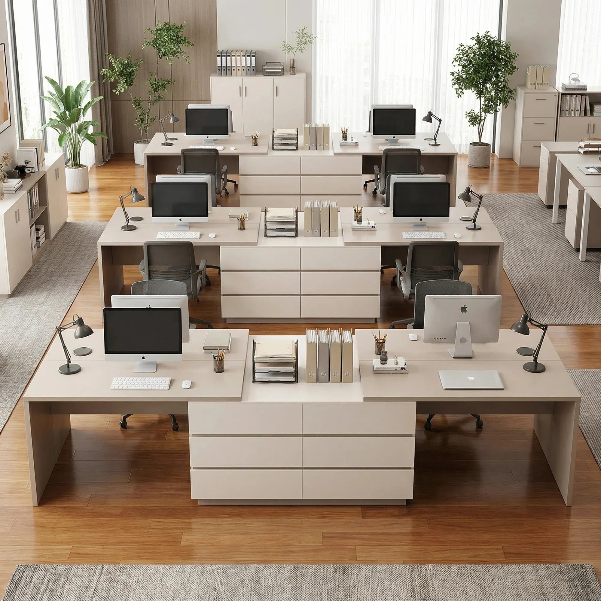 144 Inch Modern Home Office Expandable Dresser Desk with 6 Drawers for 2 Person