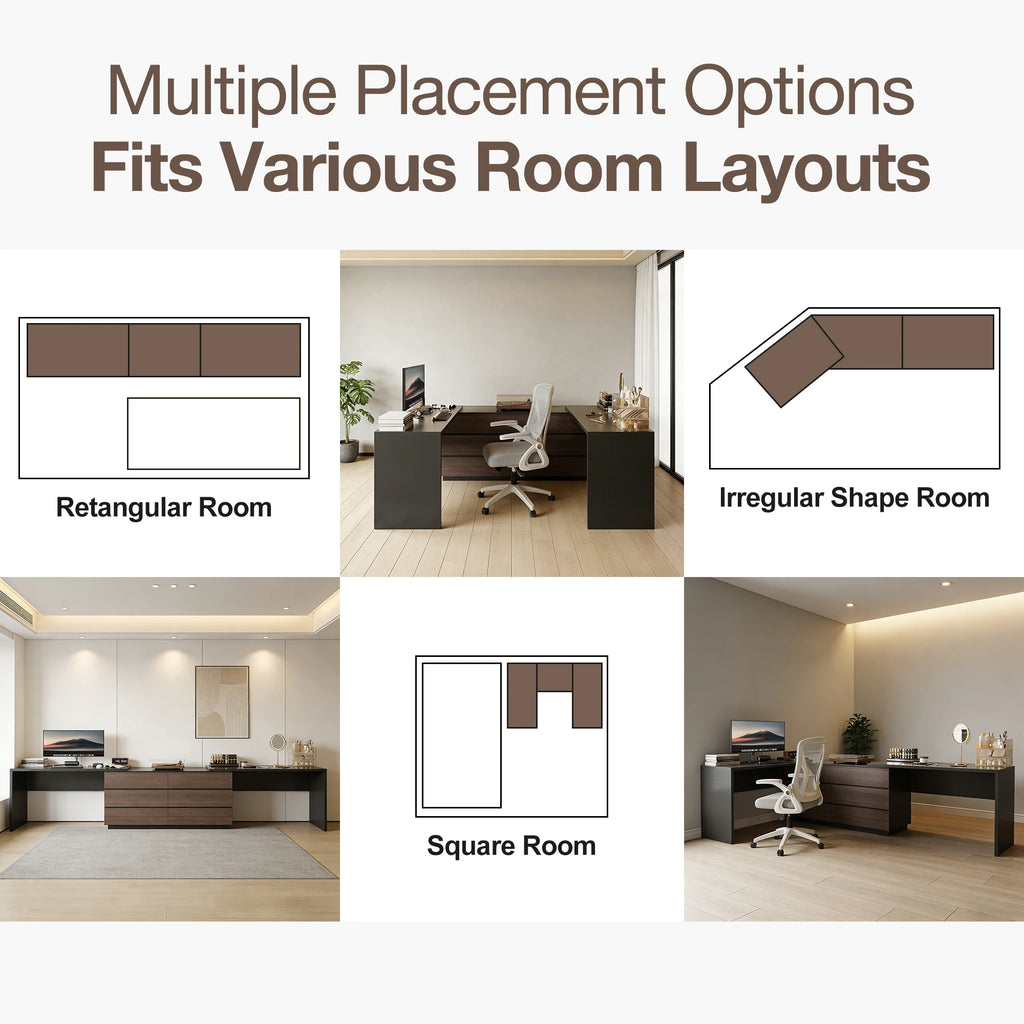 144 Inch Modern Home Office Expandable Dresser Desk with 6 Drawers for 2 Person