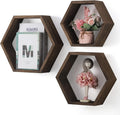 Hexagon Shelves, Set of 3 Wall Shelves Floating Shelves, Wood Display Shelves for Wall Decor, Bathroom, Kitchen, Bedroom, Living Room, Office