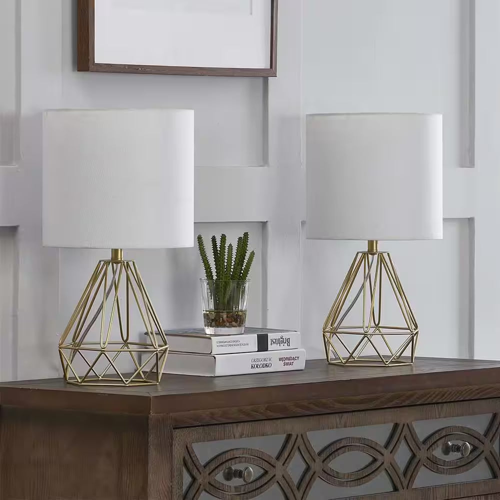 Detroit 18.75 In. Gold Modern Metal Bedroom Living Room Bedside Desk Nightstand Table Lamps (Set of 2)