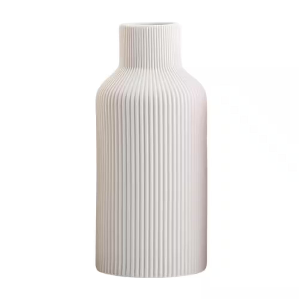 8 In. Ceramic Flower Vase, Minimalist Modern Home Decor for Table, Shelf Bookshelf, Mantel and Centerpieces, White