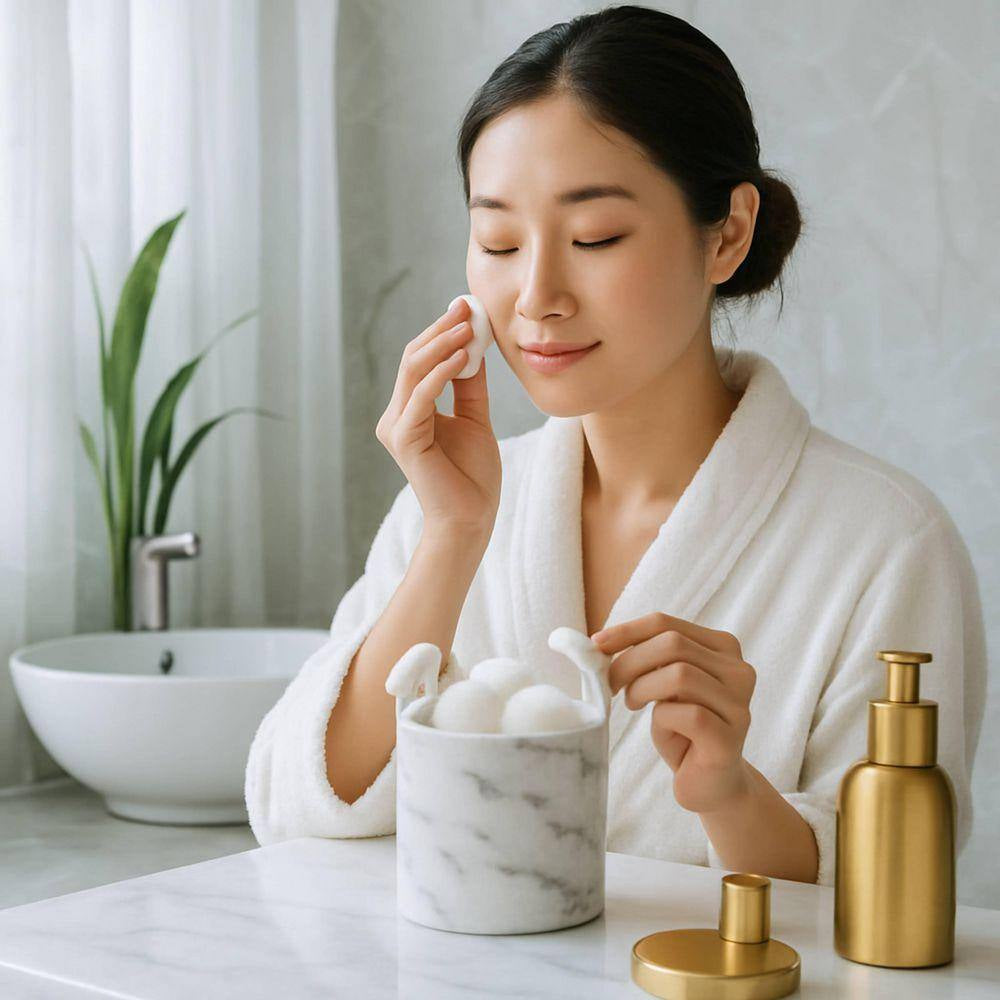 Natural Marble Cotton Ball Swab Holder Bathroom Accessory Storage Jar Canister Off-White