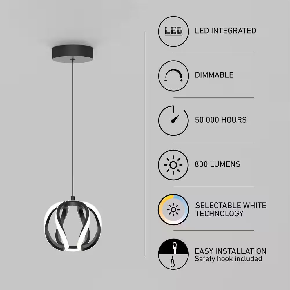 Vivaldi 16-Watt Modern Matte Black 3CCT Integrated LED Hanging Mini Pendant Light Fixture for Kitchen Island