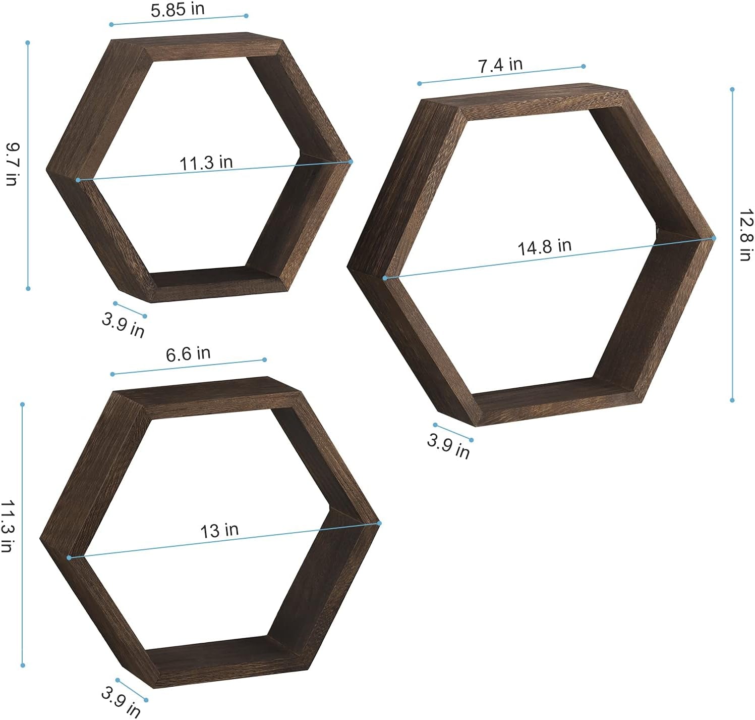 Hexagon Shelves, Set of 3 Wall Shelves Floating Shelves, Wood Display Shelves for Wall Decor, Bathroom, Kitchen, Bedroom, Living Room, Office