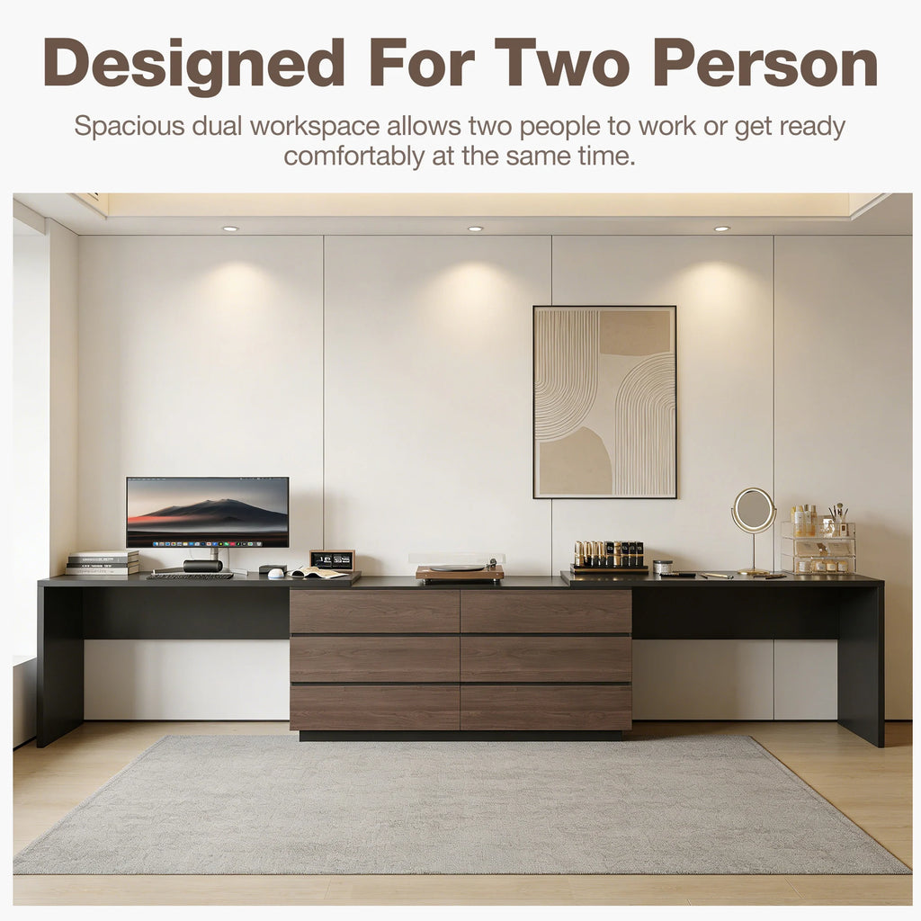 144 Inch Modern Home Office Expandable Dresser Desk with 6 Drawers for 2 Person