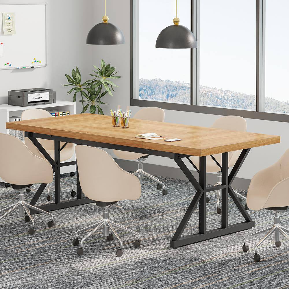 Capen 70.8 In. Rectangular Light Walnut Engineered Wood Executive Desk Computer Desk Conference Table for Home Office