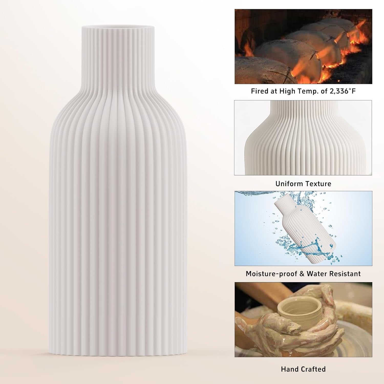 Matte White Ceramic Flower Vase for Modern Home Decor and Centerpieces