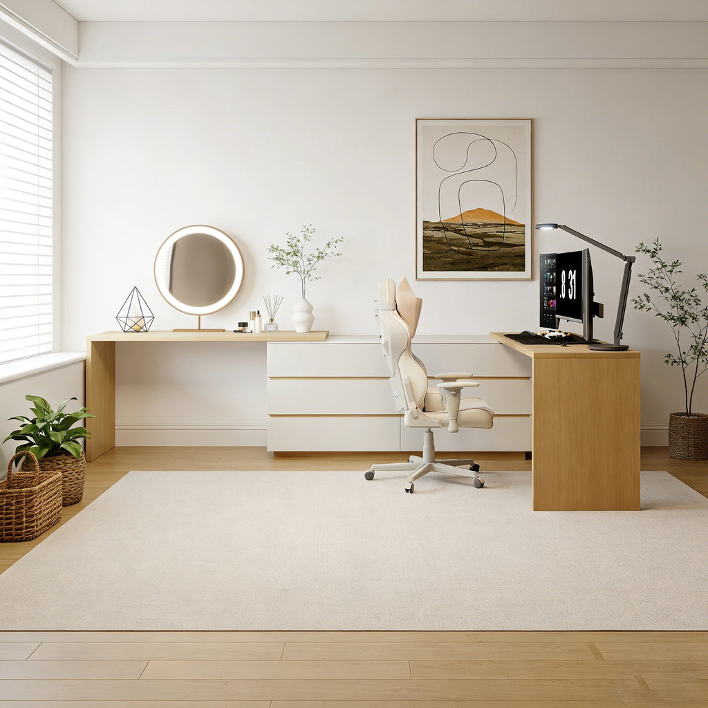 144 Inch Modern Home Office Expandable Dresser Desk with 6 Drawers for 2 Person