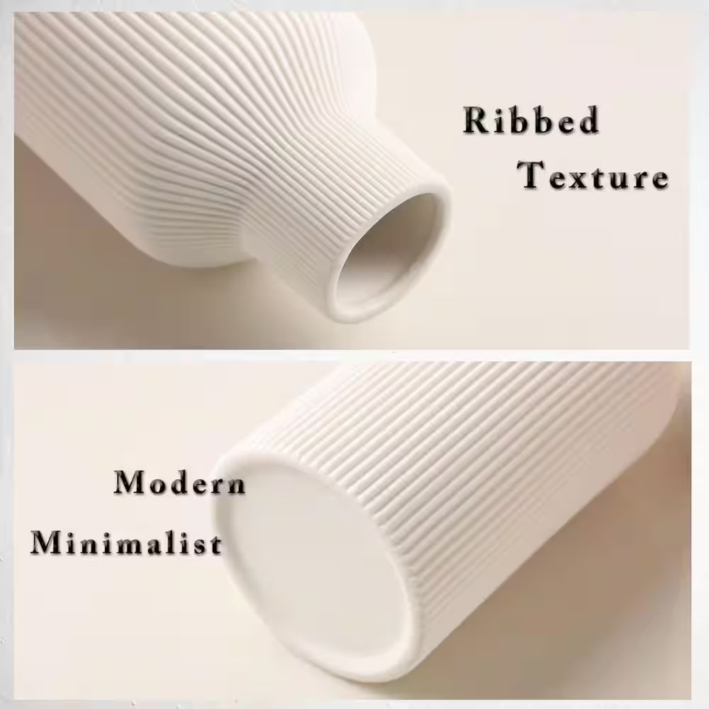 8 In. Ceramic Flower Vase, Minimalist Modern Home Decor for Table, Shelf Bookshelf, Mantel and Centerpieces, White
