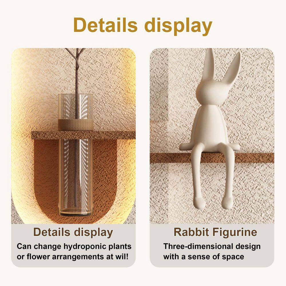 23.62 In. X 47.24 In. Adjustable Sandstone Wall Decor, Modern Decorative Painting with LED, Glass Vase, 3D Art Sculpture