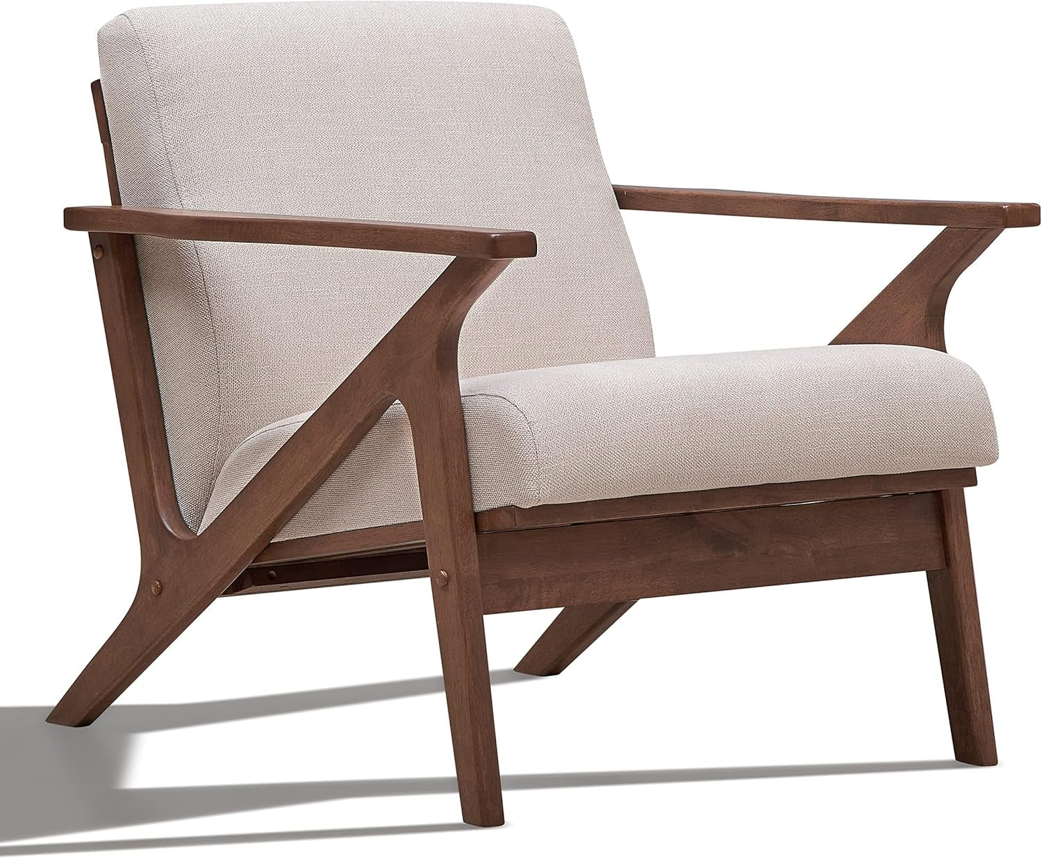 Zola Mid Century Modern Accent Chair Arm Chair: the Perfect Reading, Living Room, and Bedroom Chairs for Modern Home Furniture Use! Solid Wood Frame, Beige/Walnut