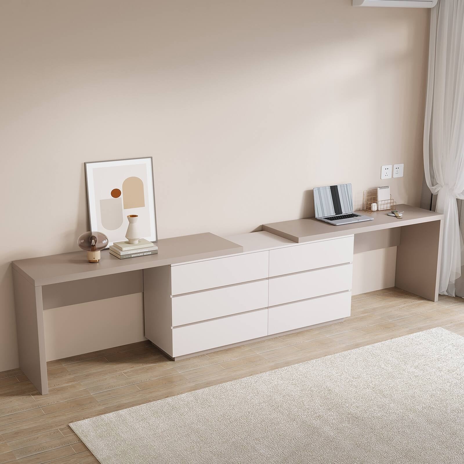 144 Inch Modern Home Office Expandable Dresser Desk with 6 Drawers for 2 Person