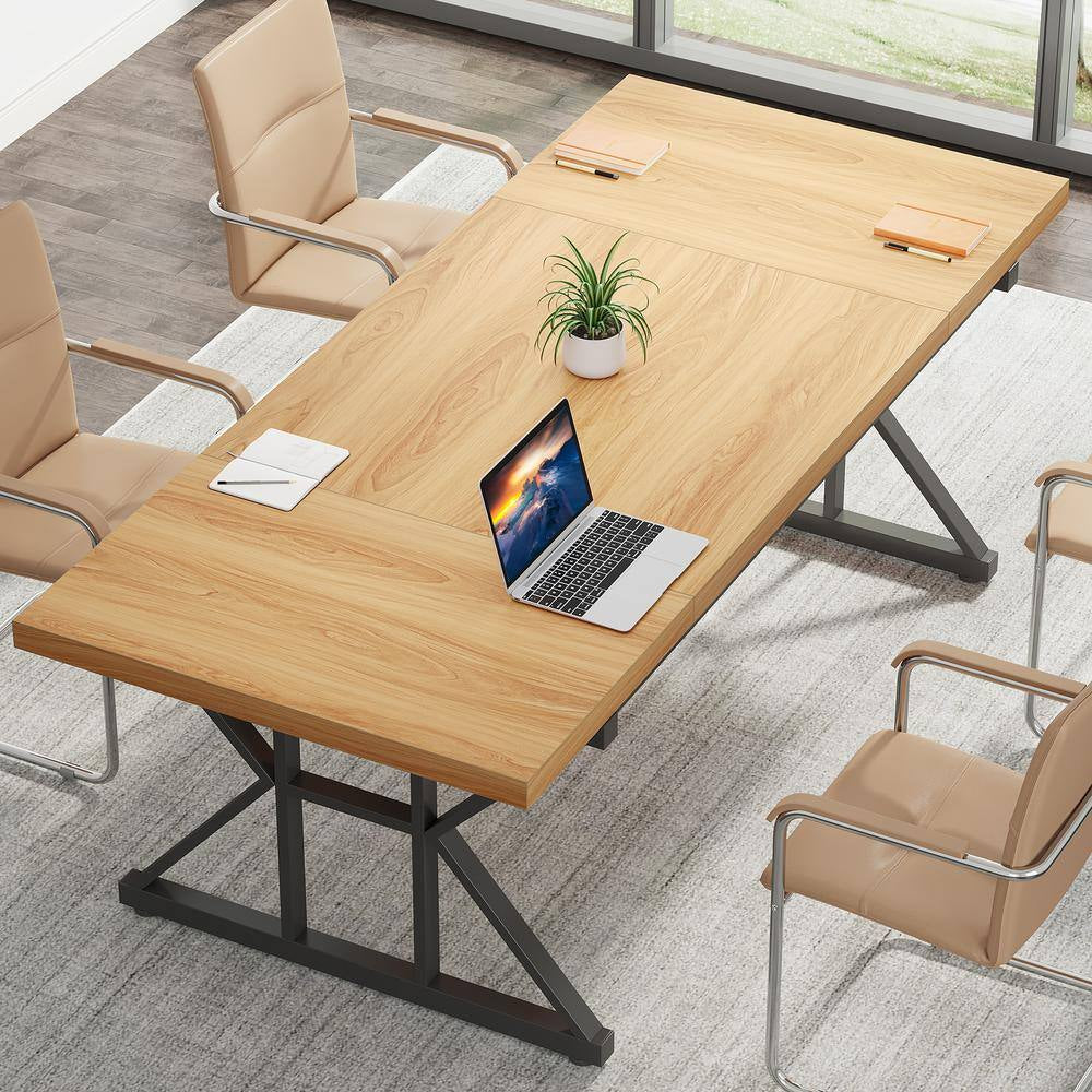 Capen 70.8 In. Rectangular Light Walnut Engineered Wood Executive Desk Computer Desk Conference Table for Home Office