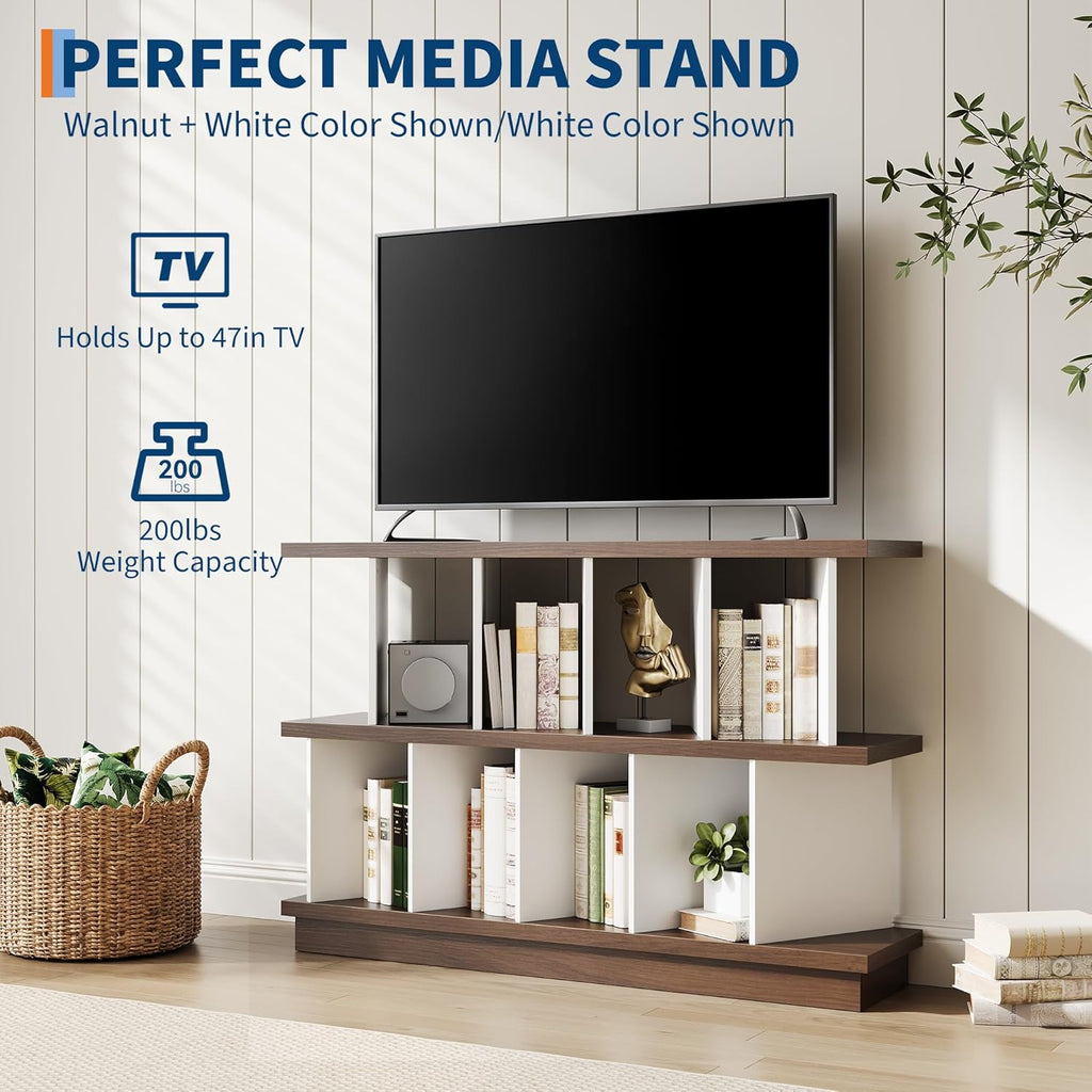 8 Cube Low Bookshelf Bookcase - Wooden TV Stand Cabinets with Removable Back Panels, Modern Home Display Storage Rack for Living Room, Bedroom, Entrance - Walnut