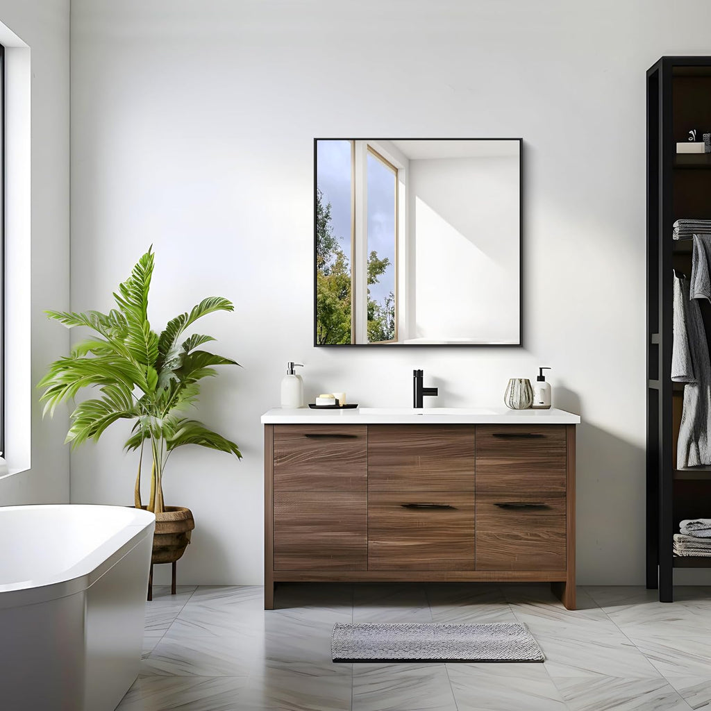 Bathroom Mirror,30X30 Square Black Mirror with Aluminum Metal Frame,Black Vanity Wall Mirror Modern Home Decor for Bathroom, Living Room, Farmhouse and Entryway
