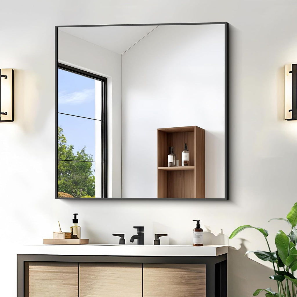 Bathroom Mirror,30X30 Square Black Mirror with Aluminum Metal Frame,Black Vanity Wall Mirror Modern Home Decor for Bathroom, Living Room, Farmhouse and Entryway