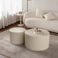 47.25" round Coffeetable Wooden Olive-Shaped,Set of 2,Handcrafted Relief Sturdy Pedestal for Small Space Living Room Bedroom