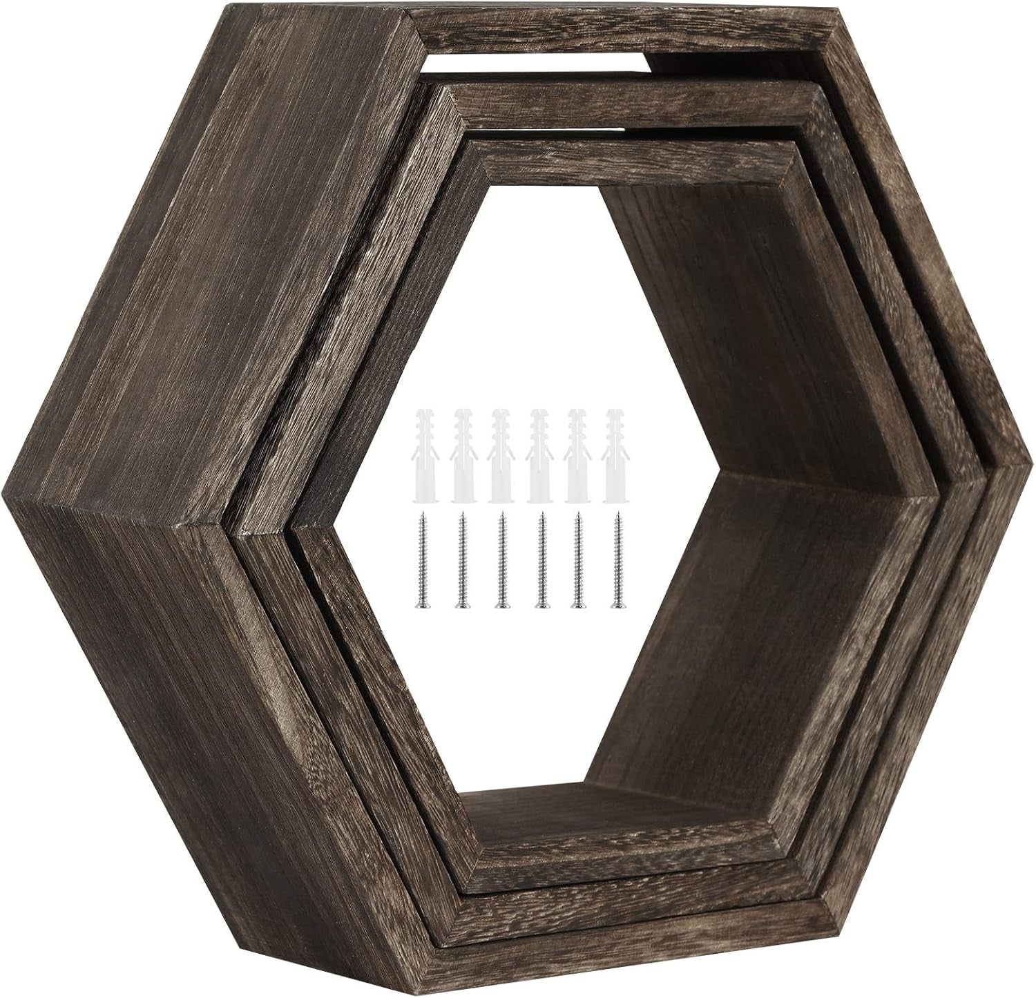 Hexagon Shelves, Set of 3 Wall Shelves Floating Shelves, Wood Display Shelves for Wall Decor, Bathroom, Kitchen, Bedroom, Living Room, Office