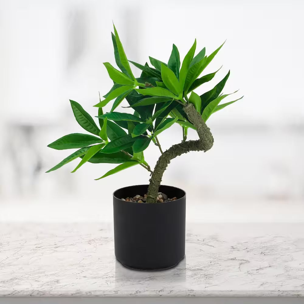 10 In. Green Artificial Plants in Black Pot for Desk Modern Home Decor