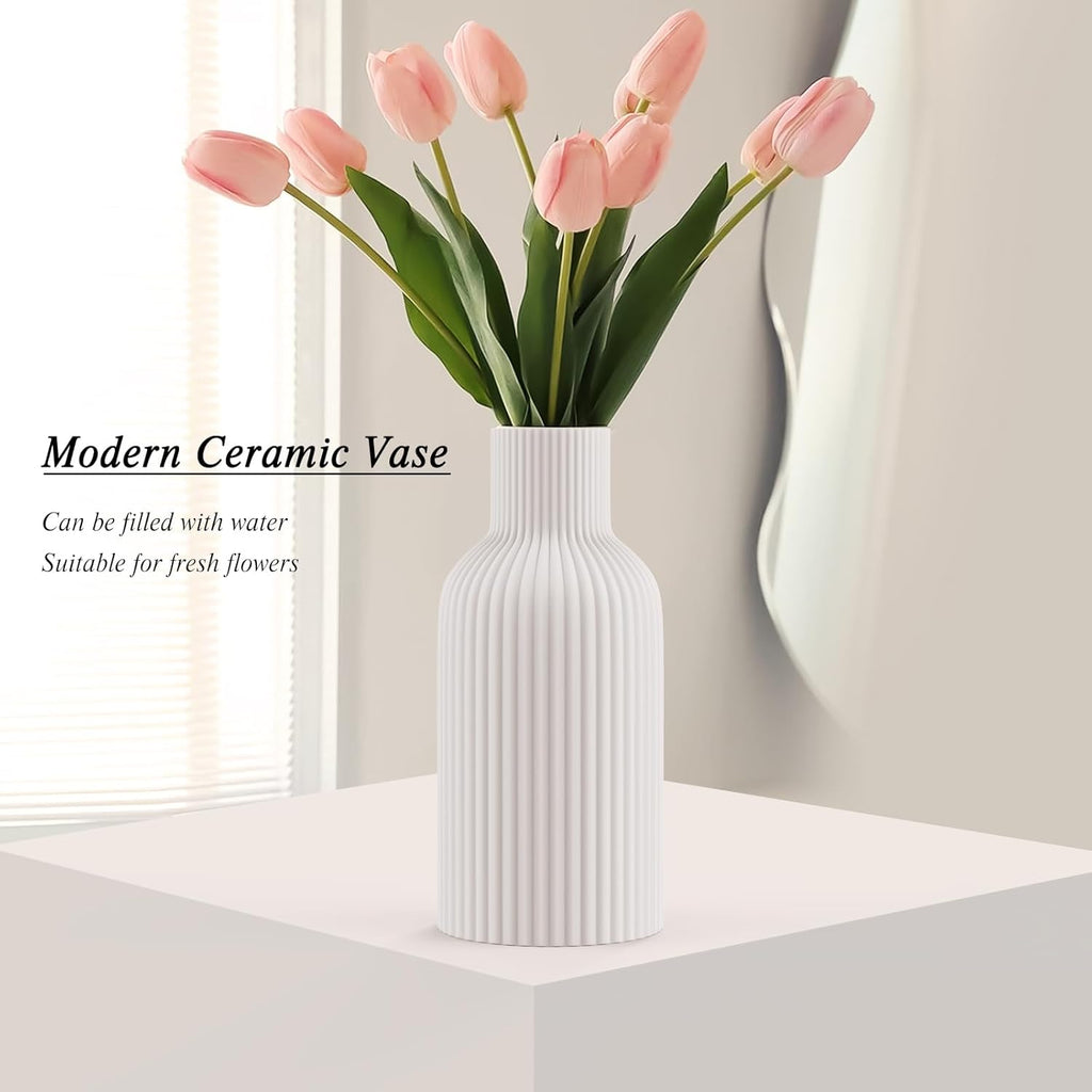 Matte White Ceramic Flower Vase for Modern Home Decor and Centerpieces
