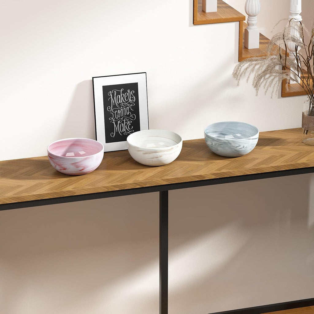 Large Decorative Fruit Bowl, Marble-Patterned Ceramic Bowl for Coffee Table Entryway Kitchen Modern Home Decor Centerpiece 9.5 Inches, Grey