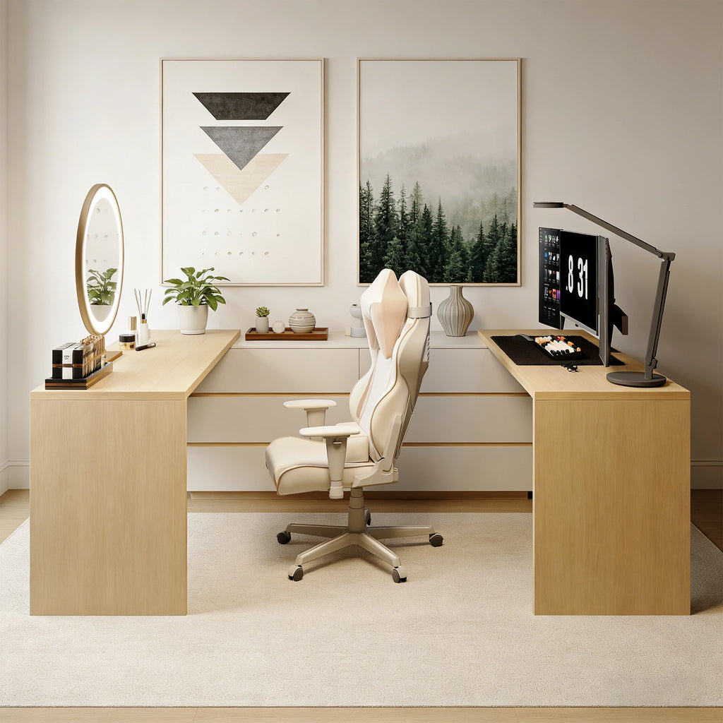 144 Inch Modern Home Office Expandable Dresser Desk with 6 Drawers for 2 Person