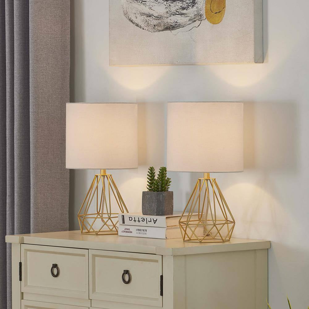 Detroit 18.75 In. Gold Modern Metal Bedroom Living Room Bedside Desk Nightstand Table Lamps (Set of 2)