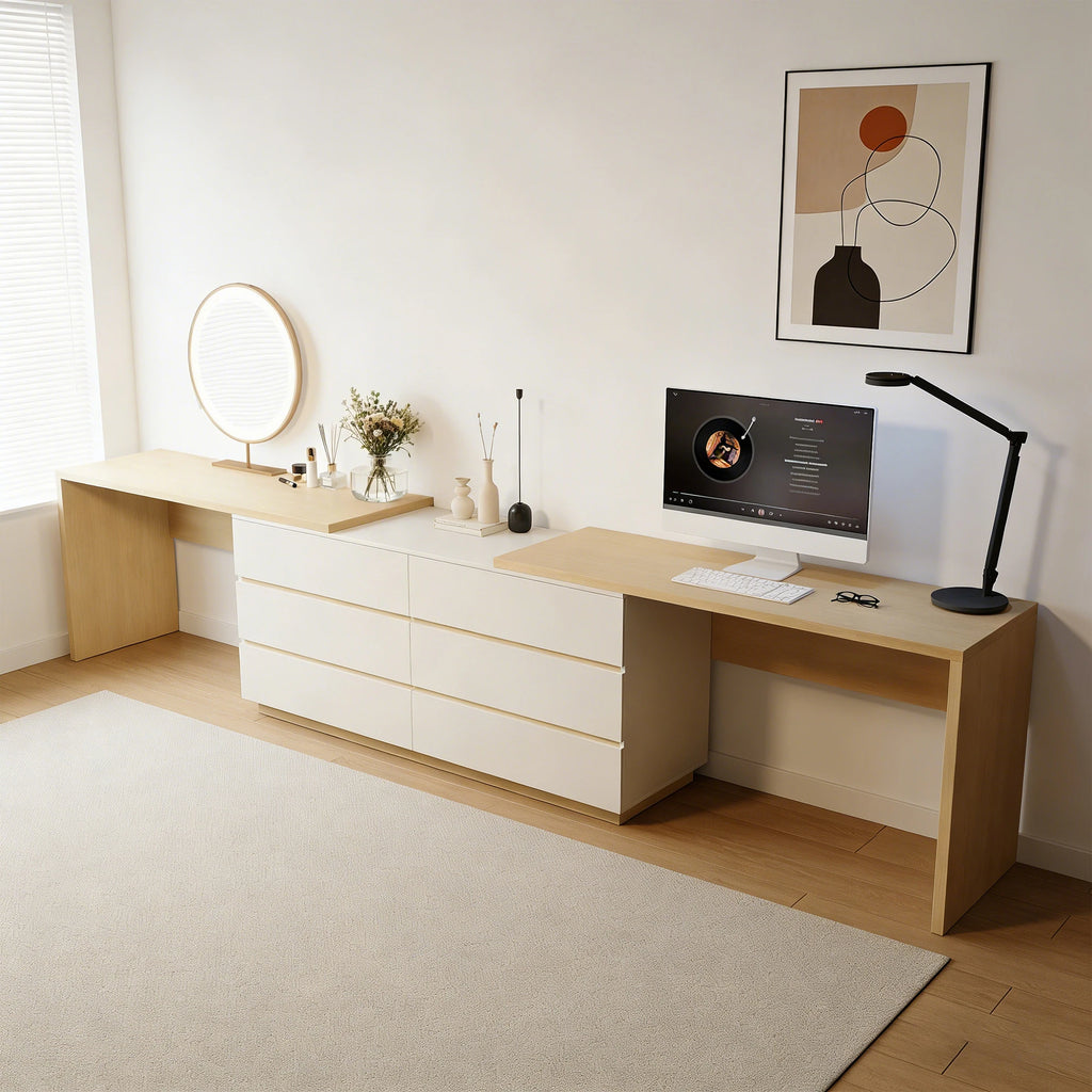 144 Inch Modern Home Office Expandable Dresser Desk with 6 Drawers for 2 Person