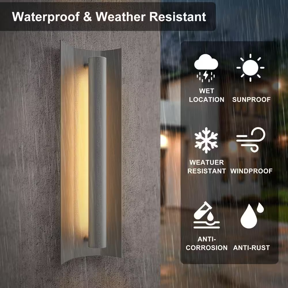 Gray Unique Outdoor Decorators 20 In. Lantern Sconce Integrated LED Hardwired Fixture Geometric Design Waterproof