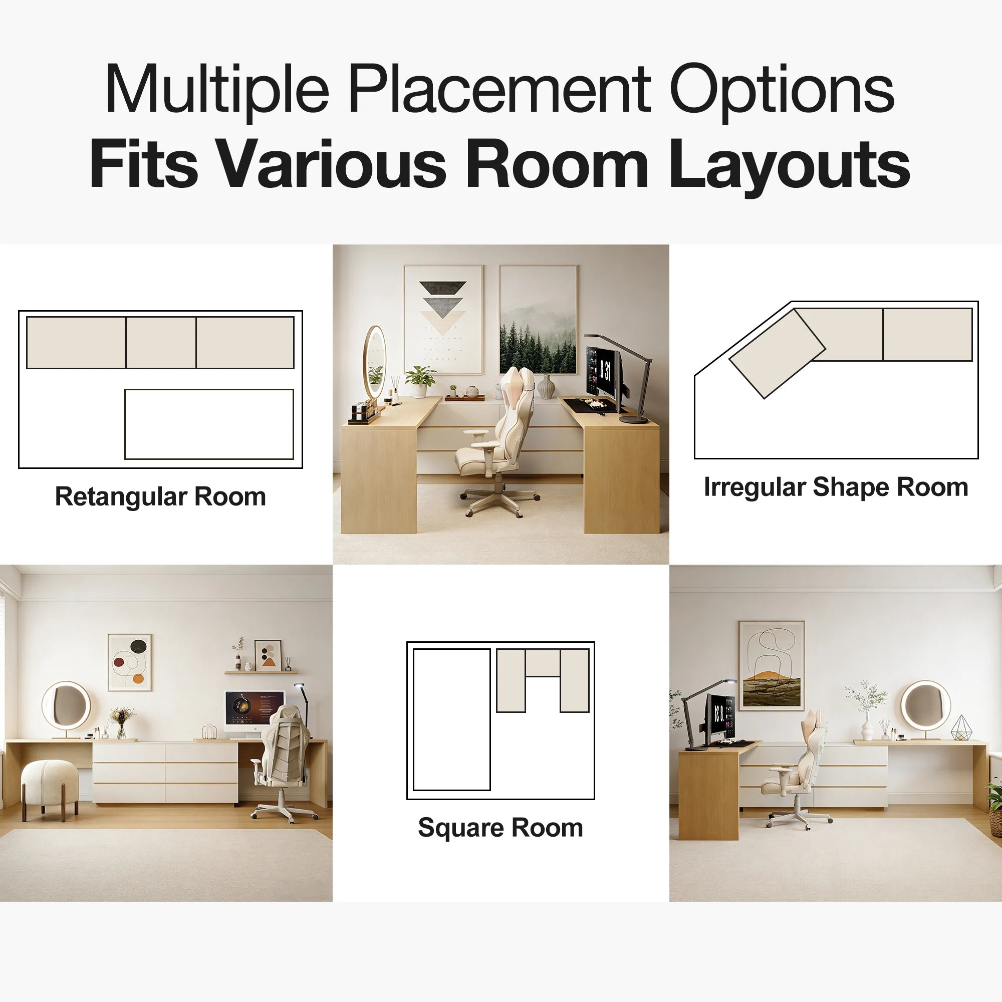 144 Inch Modern Home Office Expandable Dresser Desk with 6 Drawers for 2 Person