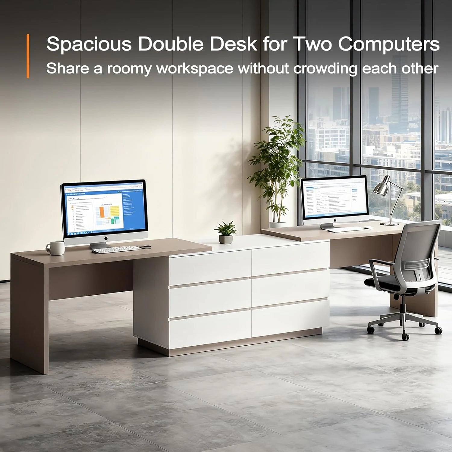 144 Inch Modern Home Office Expandable Dresser Desk with 6 Drawers for 2 Person
