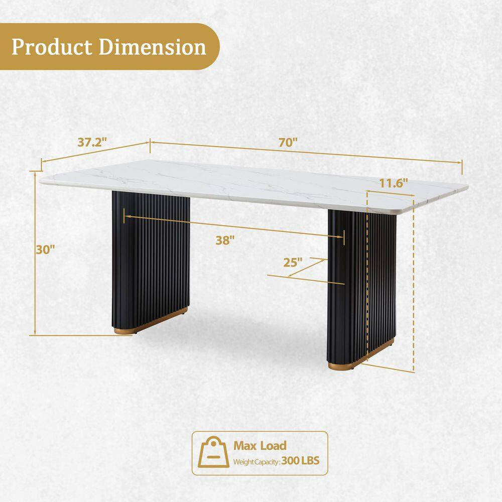 Glam 7-Piece Wood Rectangle Dining Table with Black Boucle Chairs Metal Legs Dining Room Set for Kitchen