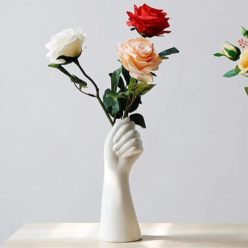 Ceramic Hand Vase Nordic Style Ceramics Vase Creative Plant Flower Vase Modern Home Office Decor Creative Floral Composition