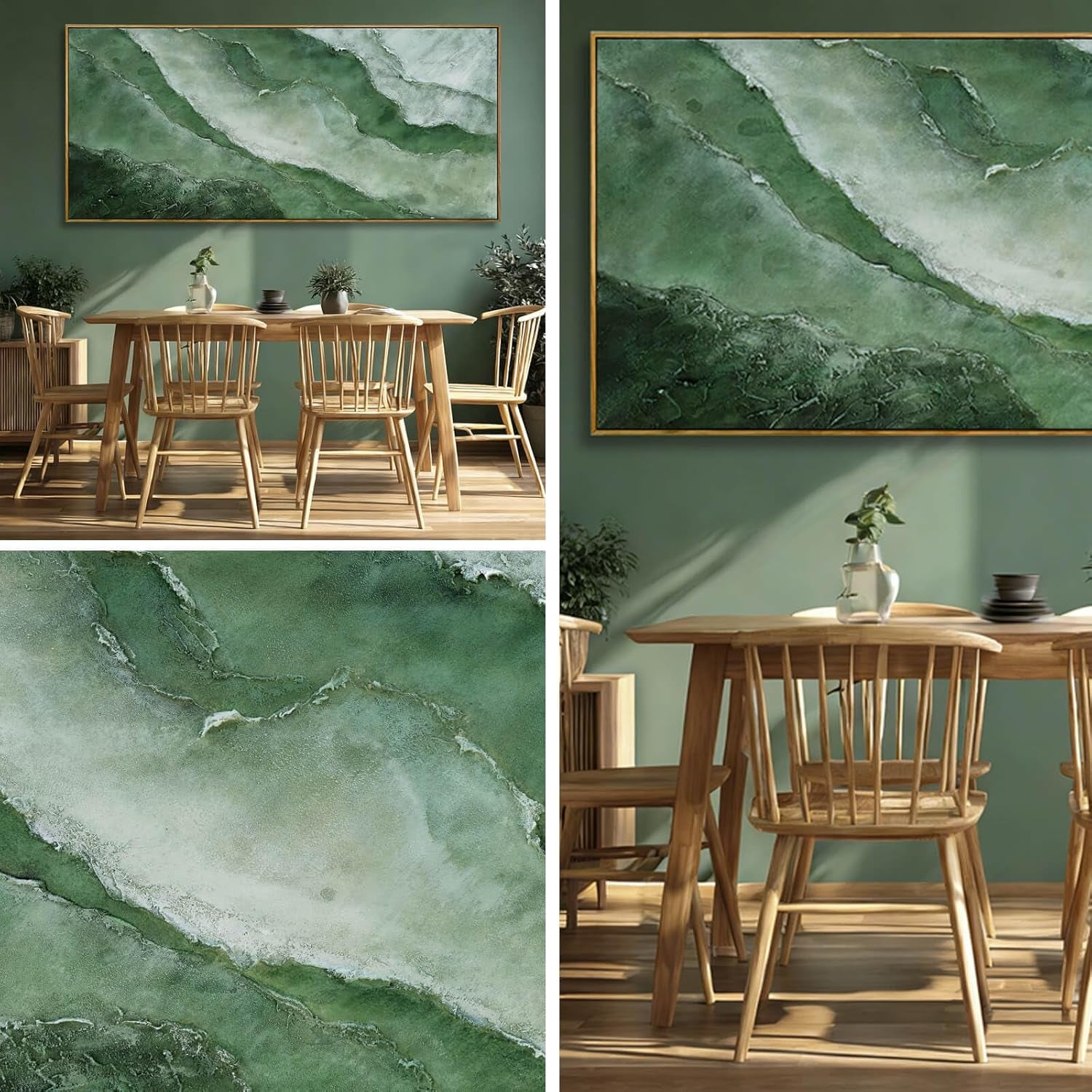 Large Canvas Wall Art 32X70 Inch, Green Landscape Style Framed Canvas Wall Art, Modern Horizontal Printed Wall Art with Wooden Frame for Living Room Decor
