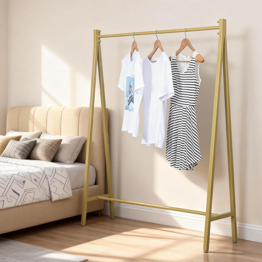 Urban Iron Clothing Racks, 59In, Commercial Clothes Racks for Hanging Clothes, Modern Metal Garment Rack, Retail Display Rack Standing Clothes Rack(Gold)