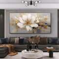 Abstract Flower Oil Painting on Canvas Large Wall Art Minimalist Floral Art Handmade Painting White Modern Home Decor for Living Room