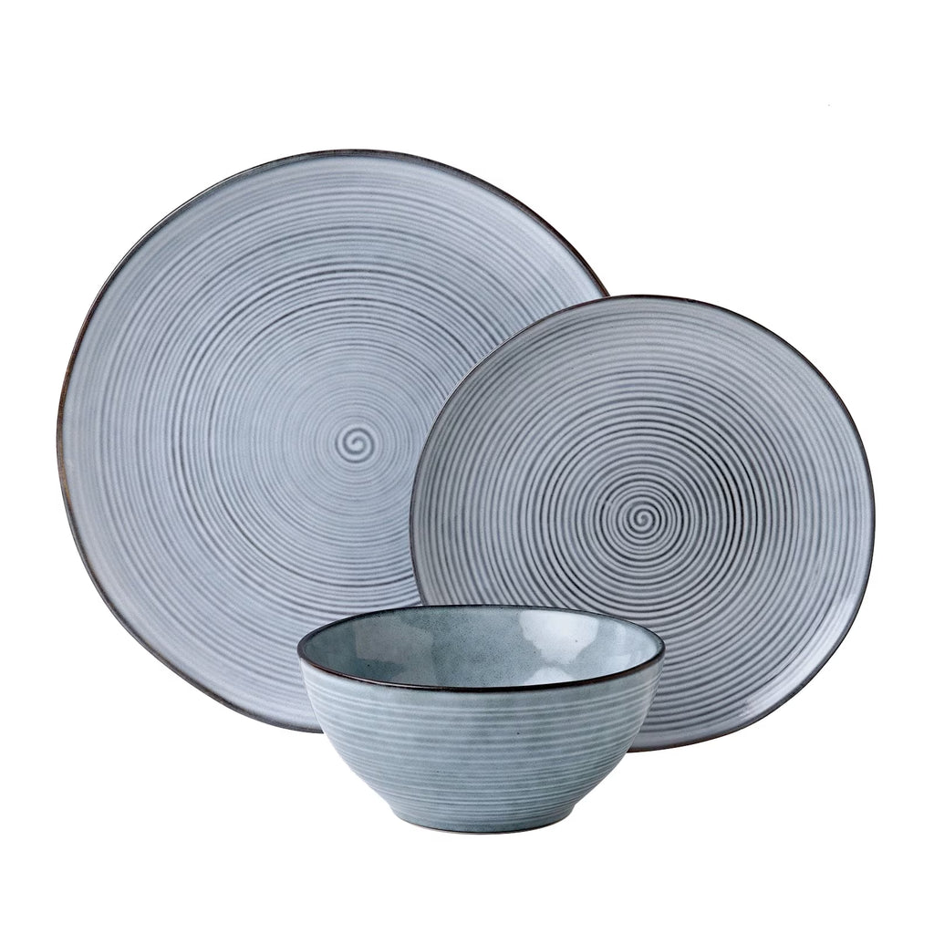 Stoneware Dinnerware Sets, 12 Piece Plates and Bowls, Dishes Set for 4, Pearl Blue
