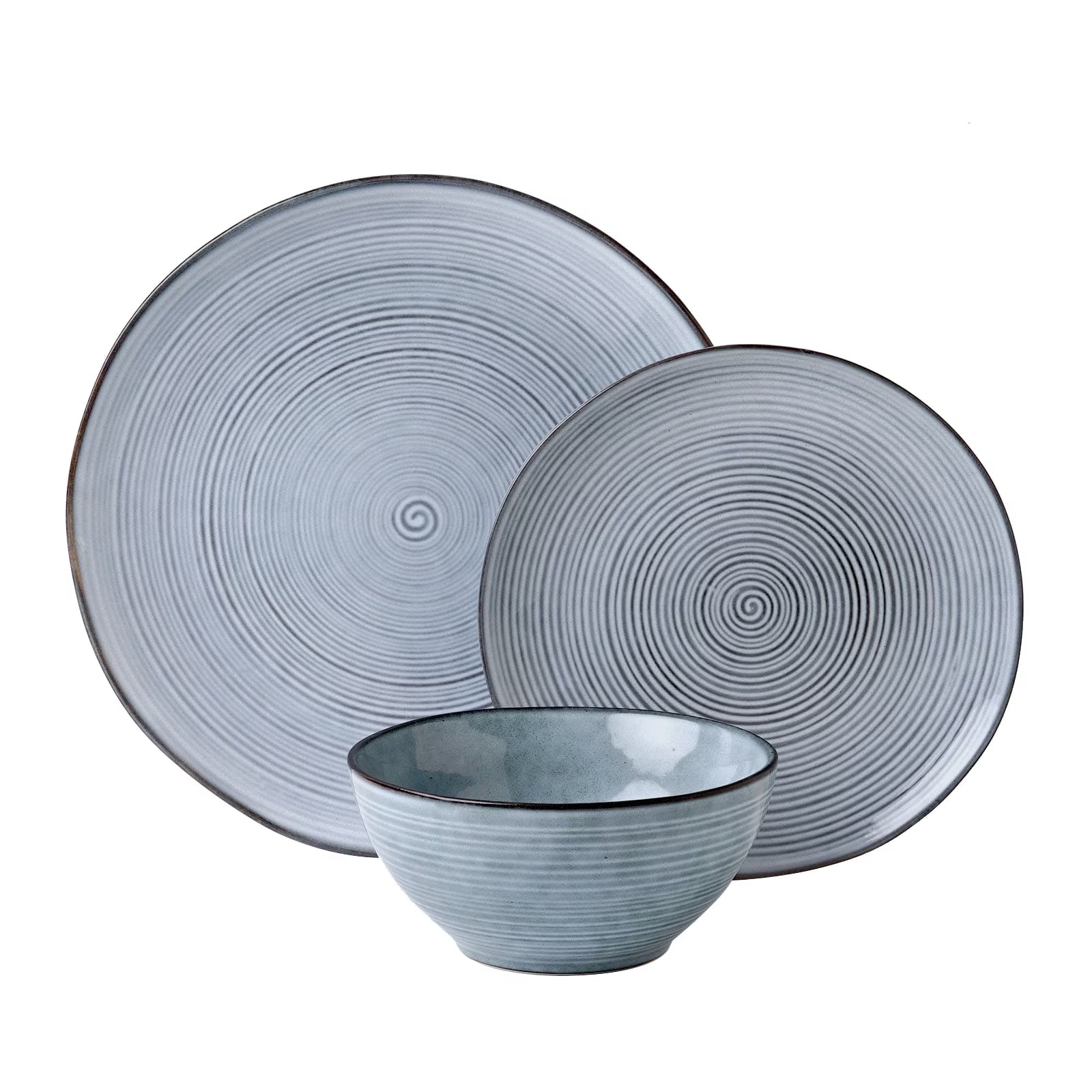 Stoneware Dinnerware Sets, 12 Piece Plates and Bowls, Dishes Set for 4, Pearl Blue
