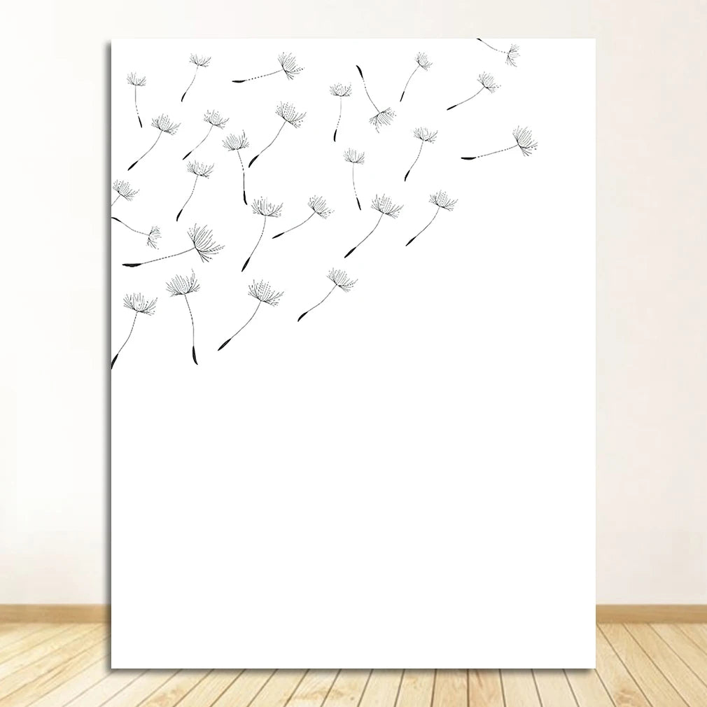 And White Minimalist Poster Prints Canvas Wall Art Painting Decoration Picture Modern Home Decor Set of 3 Dandelion Black