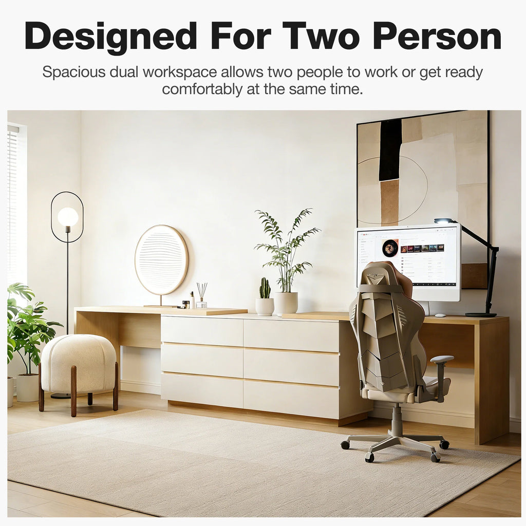 144 Inch Modern Home Office Expandable Dresser Desk with 6 Drawers for 2 Person