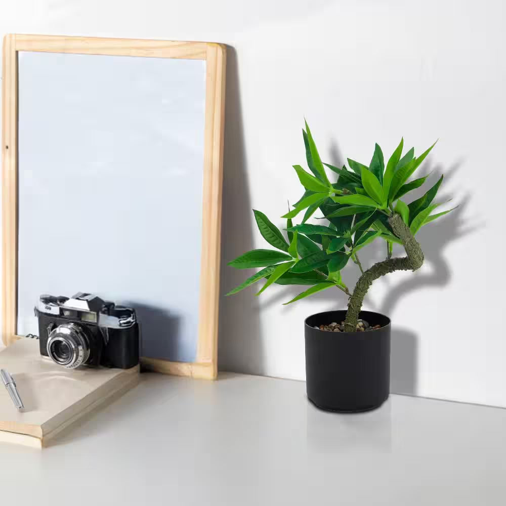 10 In. Green Artificial Plants in Black Pot for Desk Modern Home Decor