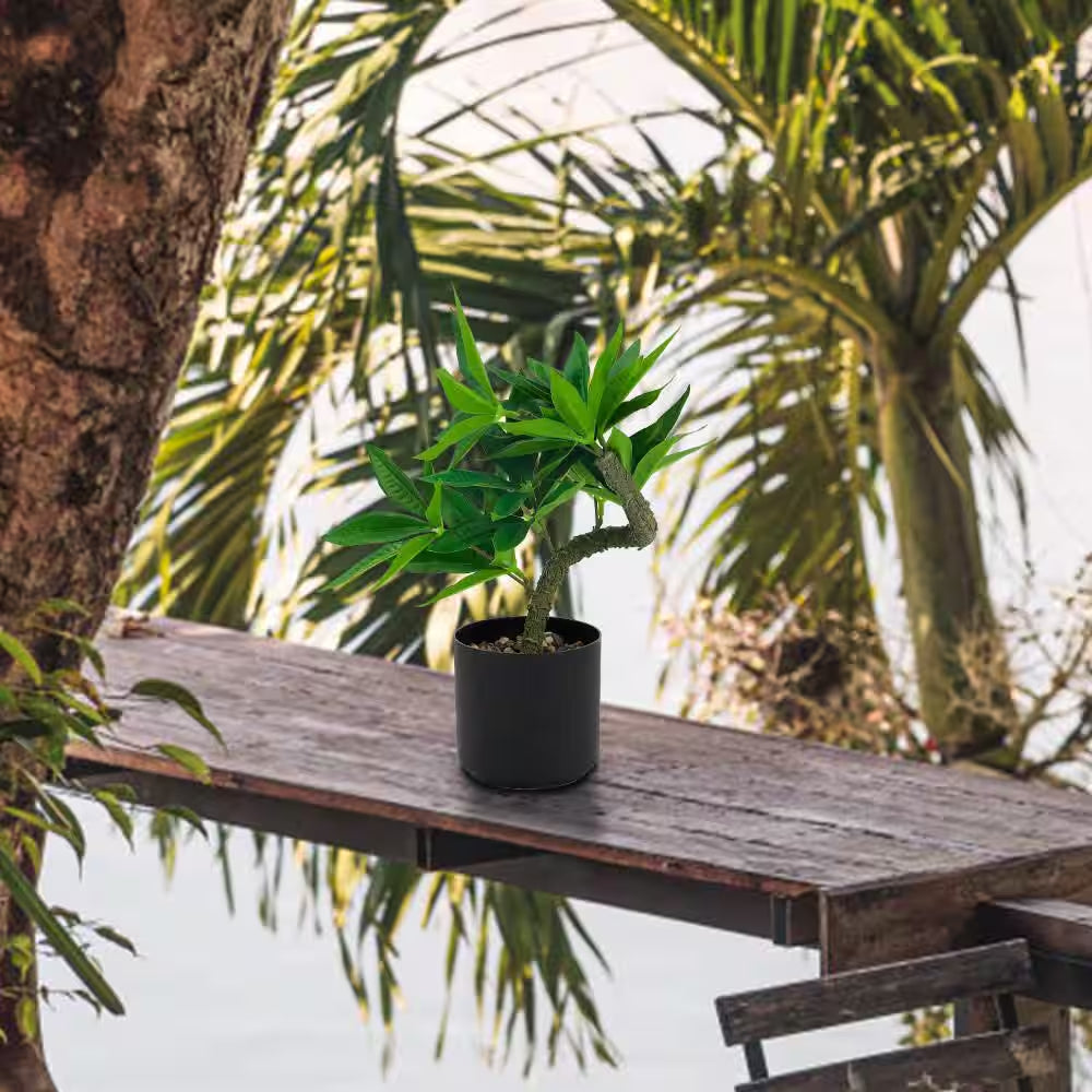 10 In. Green Artificial Plants in Black Pot for Desk Modern Home Decor