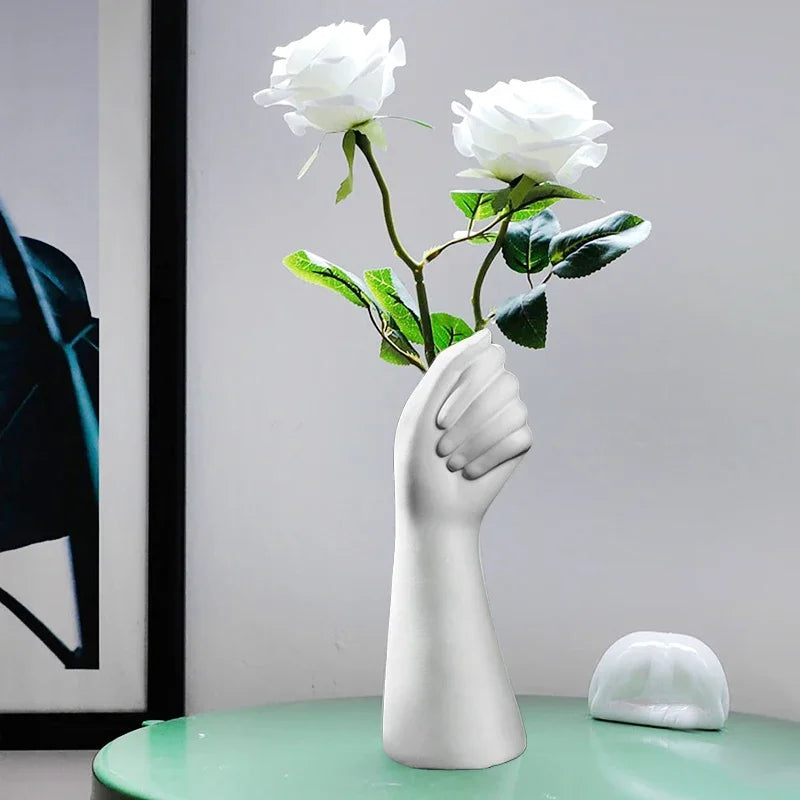 Ceramic Hand Vase Nordic Style Ceramics Vase Creative Plant Flower Vase Modern Home Office Decor Creative Floral Composition