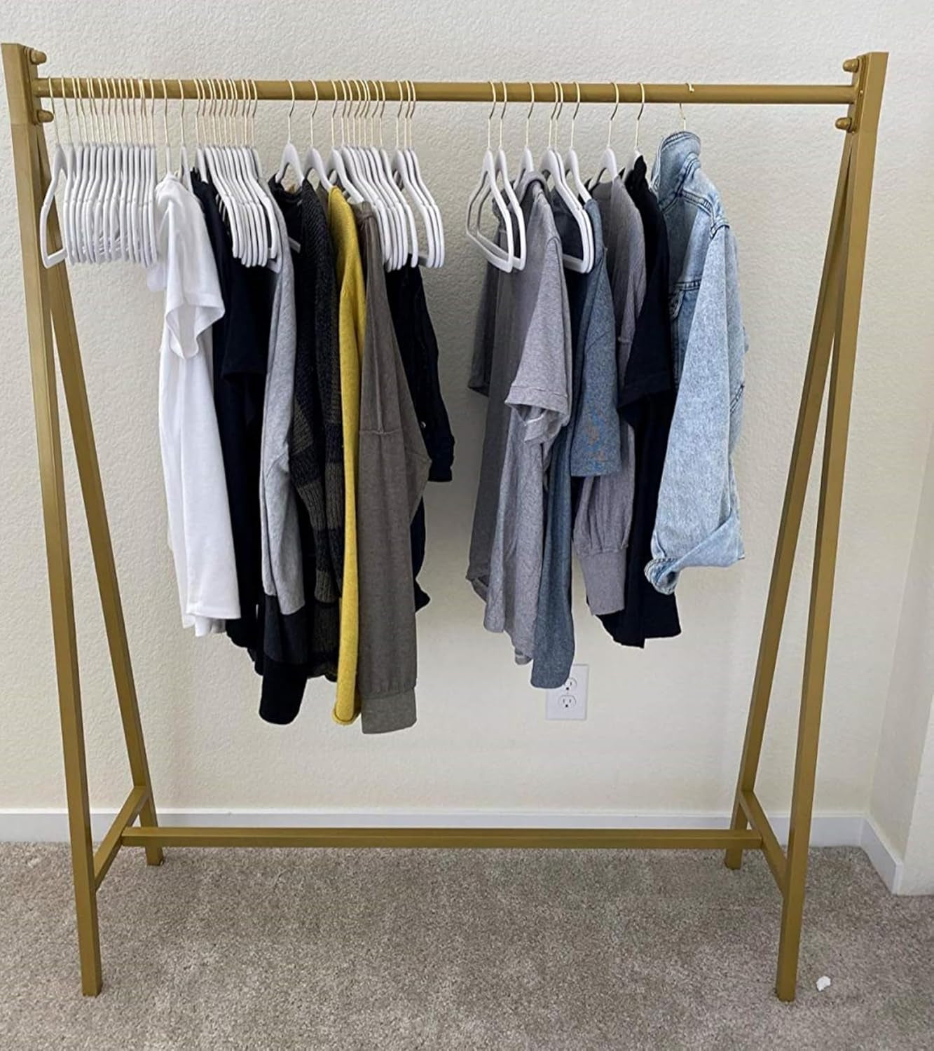 Urban Iron Clothing Racks, 59In, Commercial Clothes Racks for Hanging Clothes, Modern Metal Garment Rack, Retail Display Rack Standing Clothes Rack(Gold)