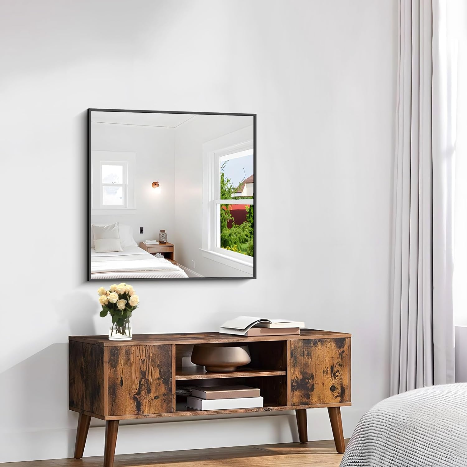Bathroom Mirror,30X30 Square Black Mirror with Aluminum Metal Frame,Black Vanity Wall Mirror Modern Home Decor for Bathroom, Living Room, Farmhouse and Entryway